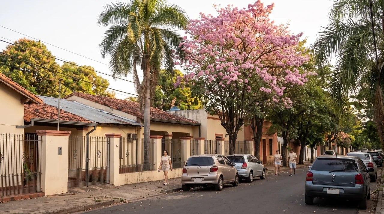 vue sur les toits et les immeubles modernes d'un quartier résidentiel d'Asunción