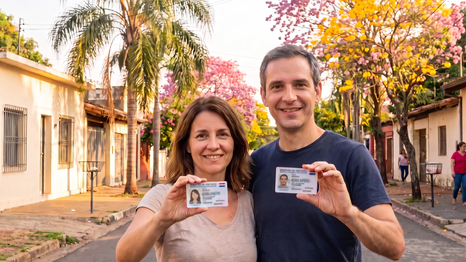 Un couple de Français avec leur cédule d'identité paraguayenne dans un quartier d'Asunción